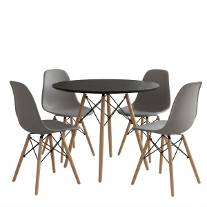 Set masă și 4 scaune Julita, Natural/Negru/Gri, Ø80 x 73 cm - Img 2