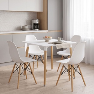 Set masă și 4 scaune Natali-Julita, Natural/Negru/Alb, 80 x 80 x 76 cm