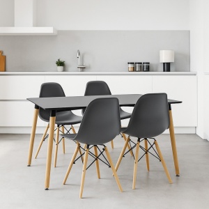 Set masă și 4 scaune Natali-Julita, Negru/Natural, 120 x 80 x 76 cm