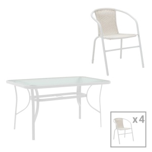 Set masă și scaune de exterior, 5 Piese, Model Obbi-Ensure, Alb/Bej, 120x70x70 cm