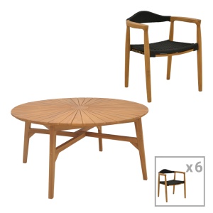 Set Masa si Scaune de Exterior, 7 Piese, Model Ganny-Colen, Natural/Negru, D150x75 cm - Img 1