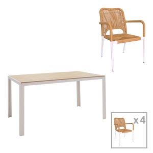 Set masă și scaune Nares-Norture A, 5 piese, alb/natural