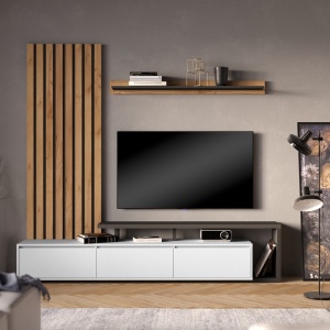 Set mobilă living Claironse, natural/antracit/gri deschis, 225x37.6x210 cm