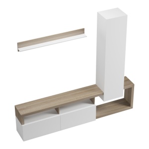 Set mobilă living Leganto, stejar sonoma/alb, 220.5x35x197.5 cm - Img 6