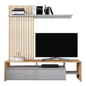 Set mobilă living Neo, stejar/gri, 190x40x200 cm - Img 2