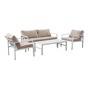 Set mobilier de grădină Gardenly, 4 piese, alb/bej - Img 2