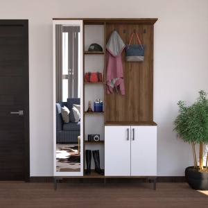 Set Mobilier Hol Melena, Nuc/Alb, PAL Melaminat, 120x37.5x199 cm - Img 4