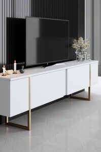 Set mobilier living Model Luxe, Alb/Auriu, 160x35x80 cm - Img 7
