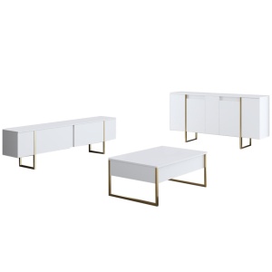 Set mobilier living Model Luxe, Alb/Auriu, 160x35x80 cm - Img 11
