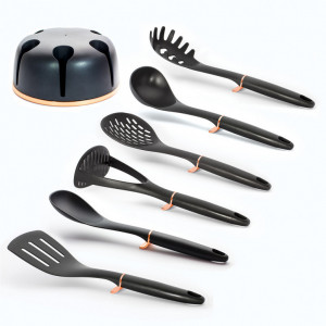 Set Ustensile de Bucatarie, 7 piese cu suport, negru- Rose Gold - Img 5