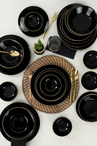 Set veselă din ceramică, 24 bucati Ravvine Negru 26x26x1 cm - Img 2