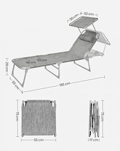 Sezlong, Songmics, Gri, 53x193x29.5 cm - Img 3