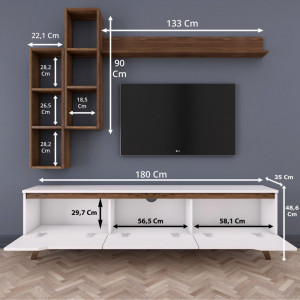 Ansamblu Comoda TV M16-804 Alb-Walnut - Img 3