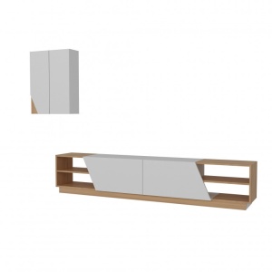 Ansamblu Comoda TV Zebra Alb-Teak - Img 5