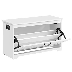 Bancă pantofar cu ușă rabatabilă și compartiment interior reglabil, Alb, 80 × 30 × 46 cm