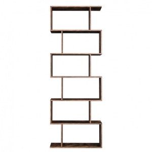 Bibliotecă înaltă cu 6 niveluri, design geometric tip S, Maro Rustic, 70 × 24 × 190,5 cm - Img 8