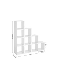 Bibliotecă tip scară cu 10 compartimente, Alb, 129,5 × 29 × 129,5 cm - Img 3