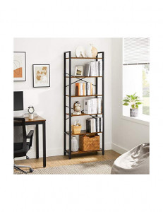 Biblioteca Vasagle, Model Dior, 66x30x186 cm, Maro Rustic/Negru - Img 2