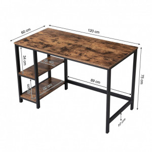 Birou cu Rafturi Vasagle, model Brendan, 120x75x60 cm, Maro Rustic/Negru - Img 7