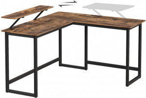 Birou pe Colt Vasagle, model Lennox, 140x92.2x130 cm, Maro Rustic/Negru - Img 5