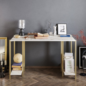 Birou Salvador, model Reader, 149x75x149 cm, Alb/Auriu - Img 2