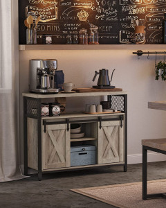 Bufet Multifuncțional cu 2 uși glisante Model Nellie, Gri/Negru, 100x33x80 cm - Img 1