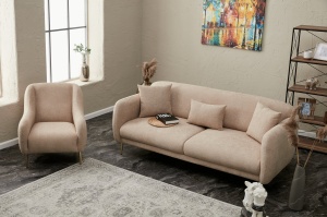 Canapea extensibila cu 3 locuri Model Simena, Bej - Img 3