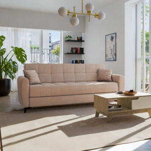 Canapea Extensibila Lincoln, bej, 3 locuri, 225x75x85 cm