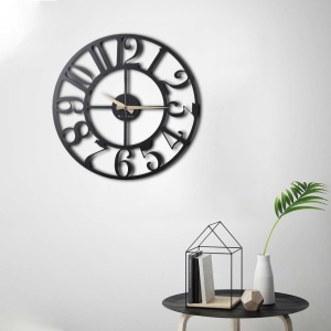 Ceas de perete decorativ din metal Circle Negru 50x50x2mm - Img 2
