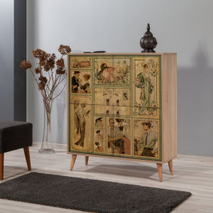 Comoda Model Multilux-732, Stejar sonoma, 95x36x111 cm - Img 1