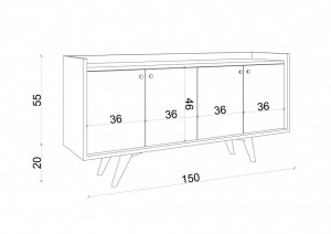 Comoda Model Piran, Antracit/Stejar, 150x40x75 cm - Img 5