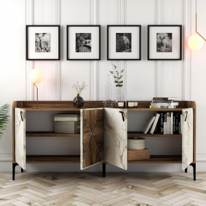Comoda Model Venedik, Nuc/Alb marmorat, 180x35x78 cm - Img 3