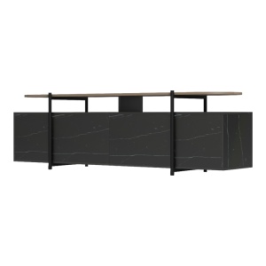 Comoda TV Medousa, Sonoma/Negru cu aspect de marmura, 160 x 35,5 x 50 cm - Img 4