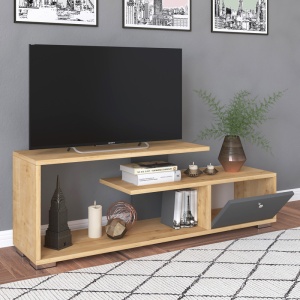 Comodă TV Model Botan, Antracit/Stejar, 120x30x42 cm - Img 2