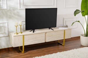 Comoda TV Model Serenity, Travertin/Auriu - Img 1