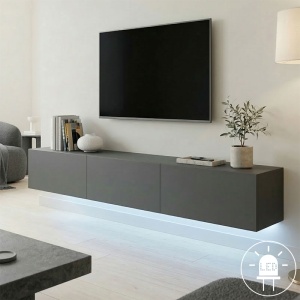 Comoda TV Rival, suspendata, cu iluminare LED, Antracit, 180 x 35 x 30 cm