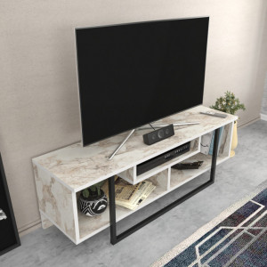 Comoda TV Salvador, Model Asal, 120x40.2x35.2 cm, Alb marmorat/Negru - Img 3