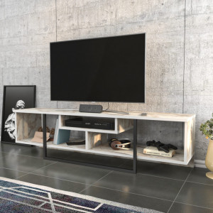 Comoda TV Salvador, Model Asal, 150x40x35.2 cm, Negru/Alb marmorat - Img 3