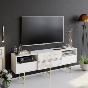 Comoda TV Salvador, Model Derin, 180x64.7x37.1 cm, Alb - Img 2