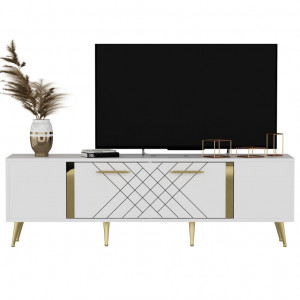Comoda TV Salvador, Model Detas, 150x48.2x35 cm, Alb/Auriu - Img 4
