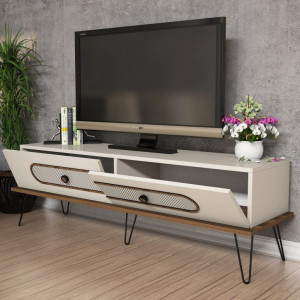 Comoda TV Salvador, Model Ekol, 145x45x40 cm, Crem - Img 2