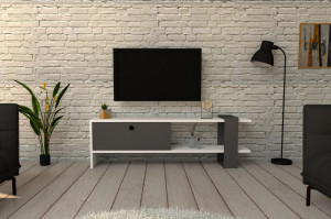 Comoda TV Salvador, Model Funda, 120x36.8x25 cm, Alb/Antracit - Img 1