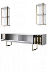 Comoda TV Salvador, Model Gold, 180x48x30 cm, Alb/Negru - Img 8