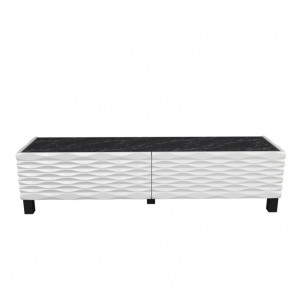 Comoda TV Salvador, Model Lerze, 149.2x38x35 cm, Alb/Negru - Img 5