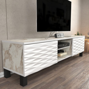 Comoda TV Salvador, Model Linda, 150x40.3x35 cm, Alb marmorat/Alb - Img 4