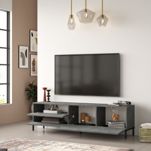 Comoda TV Salvador, Model LV6-RL, 170.3x46.4x35.5 cm, Argintiu/Negru - Img 4