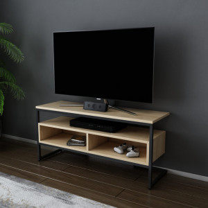 Comoda TV Salvador, Model Merrion, 110x49.9x35 cm, Negru/Stejar - Img 3