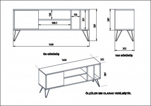 Comoda TV Salvador, Model Mistico, 140x58.7x35.5 cm, Nuc/Negru/Alb - Img 5