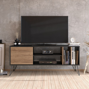 Comoda TV Salvador, Model Mistico, 140x58.7x35.5 cm, Nuc/Negru - Img 2