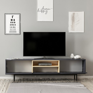 Comoda TV Salvador, Model Naturel, 180x48x35 cm, Antracit - Img 4